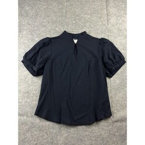 Anthropologie Ett:twa Women's M Navy Short Puff Sleeve Top Key Hole Old Money